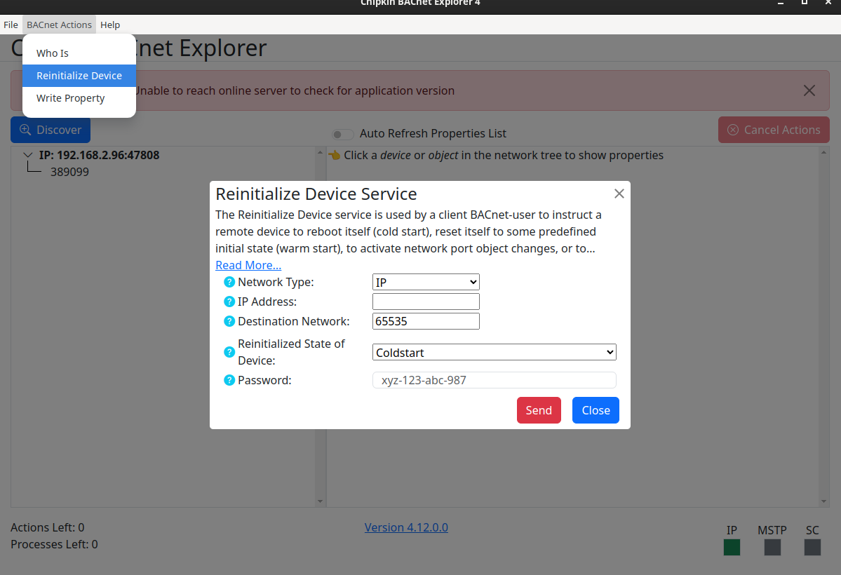 Reinitialize Device Dialog