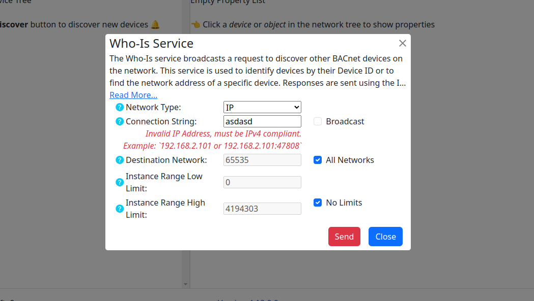 WhoIs Dialog showing errors