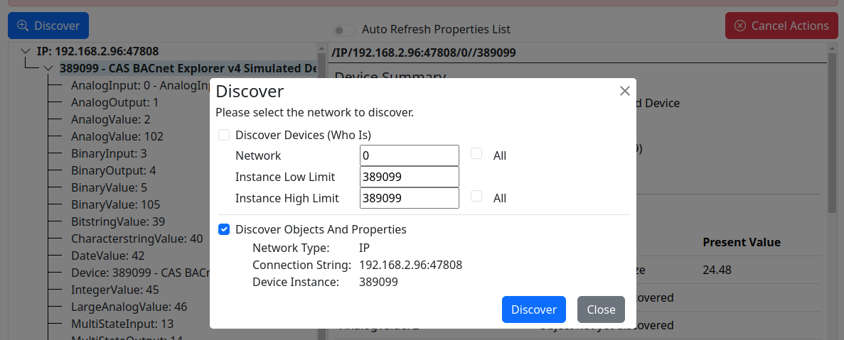 Discovery Dialog